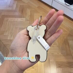 NWT COACH CF156 Leather Bear Keychain Bag Charm White